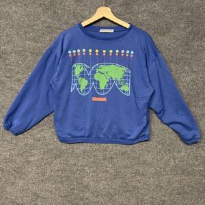 Vintage Swatch Pocket Watch Sweatshirt Size S World Map Graphic Fleece USA 80s